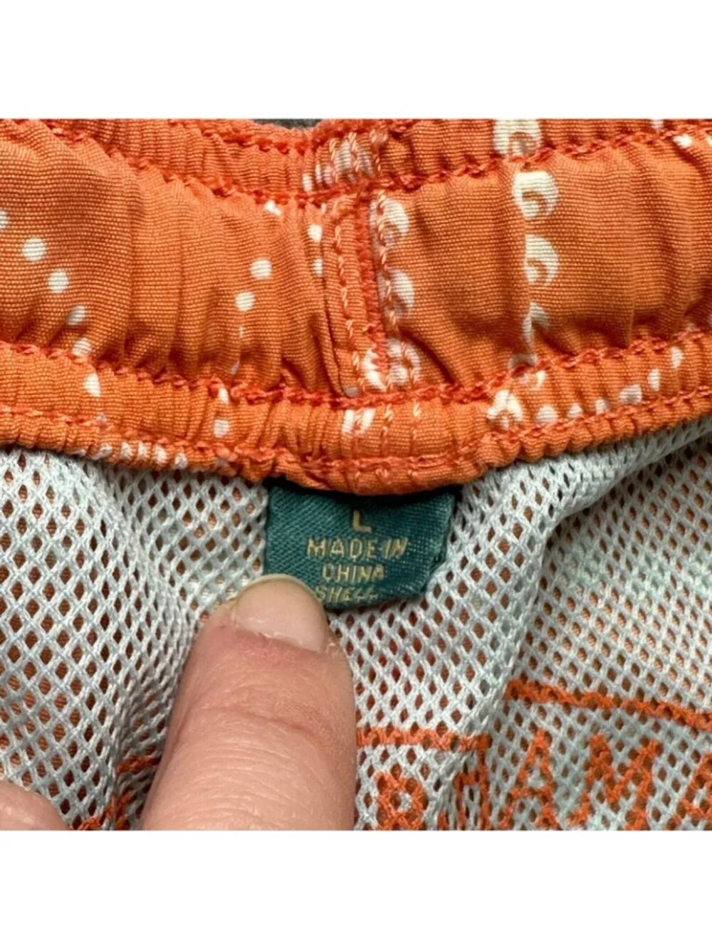 Tommy Bahama Swim Trunks Men L Orange Nylon Lined Geometric Built in Brief 18